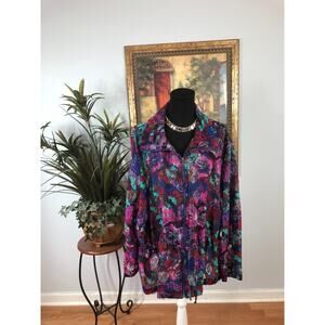 Ruby Rd Favorites Jacket Women's Size 24W Multi Tropical Print Coastal Vacation